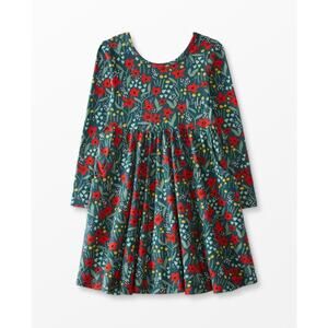 Hanna Andersson Celebration Skater Dress Trek Teal Red Floral Christmas